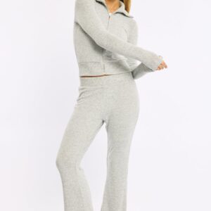 Grey Flare Leg Pants Mid Rise