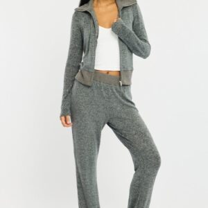 Grey Flare Leg Pants Mid Rise