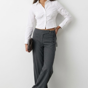 Grey Hardware Detail Tie Pant