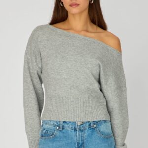 Ally Fashion Grey Knit Top Off Shoulder Long Sleeve Grey Knit Top Off Shoulder Long Sleeve