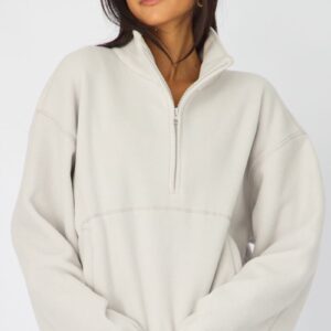 Grey Oversized Fit Long Sleeve Fleece Sweater