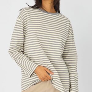 Grey Stripe Oversized Tee Long Sleeve