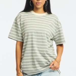 Grey Stripe Oversized Tee Short Sleeve