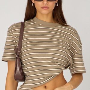 Grey Stripe Oversized Tee Short Sleeve