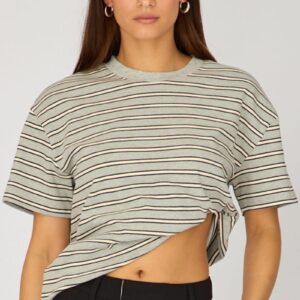 Grey Stripe Oversized Tee Short Sleeve