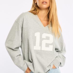 Grey V-neck Sweater Long Sleeve