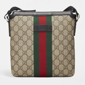 Gucci Black Coated Canvas Web Flat Messenger Bag