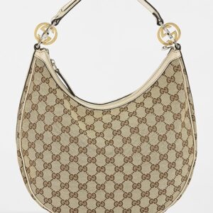 What Goes Around Comes Around Gucci White Canvas GG Twins Hobo Bag