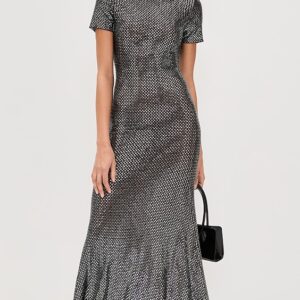 Gunmetal Rhinestone Mesh Midi Dress