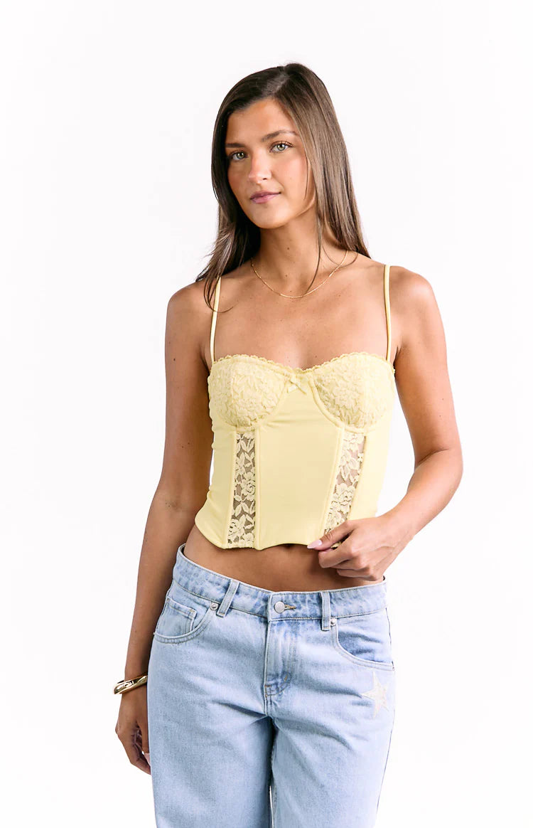 BB Exclusive Gwen Yellow Lace Corset Top