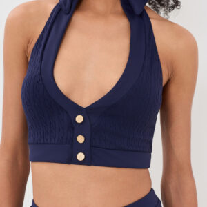 L'AGENCE Halter Swim Top with Gold Branded Buttons Halter Swim Top with Gold Branded Buttons