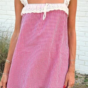Harry Red Gingham Lace Mini Dress