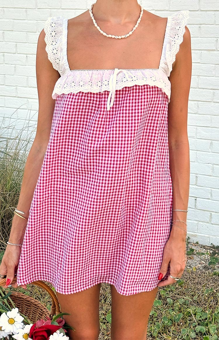 BB Exclusive Harry Red Gingham Lace Mini Dress