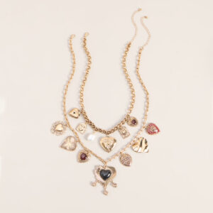 Heart List Charm Necklace Set