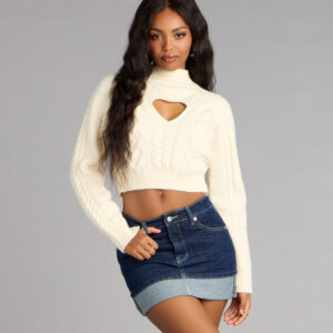 Windsor Heart to Heart Cable Knit Crop Sweater Heart to Heart Cable Knit Crop Sweater