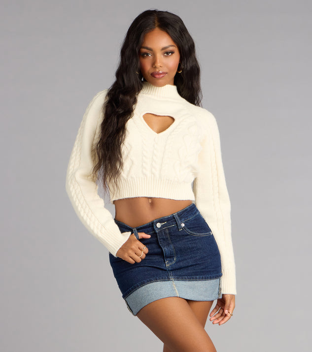 Windsor Heart to Heart Cable Knit Crop Sweater