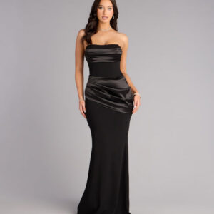 Windsor Heather Crepe Satin Lace-Up Formal Dress Heather Crepe Satin Lace-Up Formal Dress