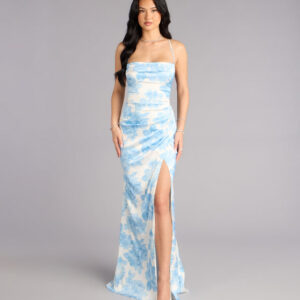 Windsor Helen Floral Satin Lace-Up Formal Dress Helen Floral Satin Lace-Up Formal Dress