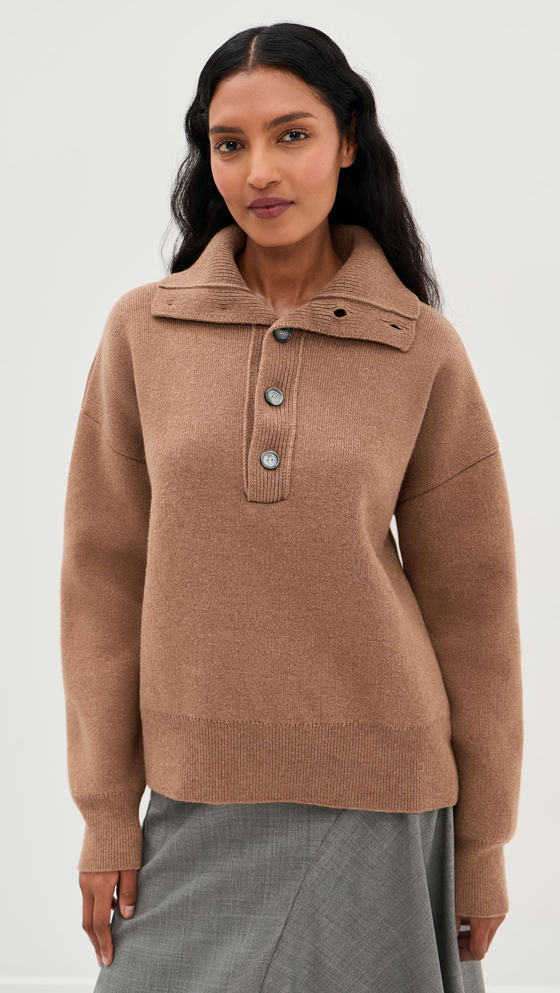 AMI High Buttoned Collar Sweater
