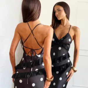 BB Exclusive Inara Black Polka Dot Ruffle Maxi Dress Inara Black Polka Dot Ruffle Maxi Dress