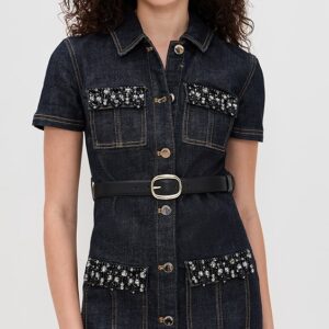 Indigo Denim Crystal Trim Mini Dress