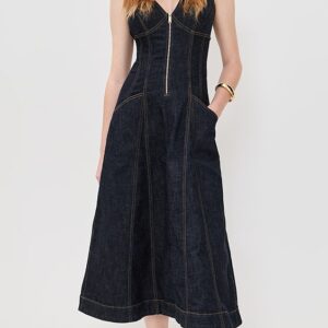 Self Portrait Indigo Denim Midi Dress