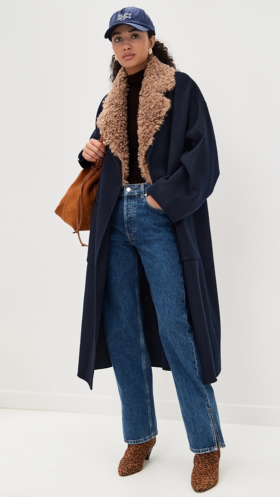 ESSENTIEL ANTWERP Irno Faux Fur Collar Coat