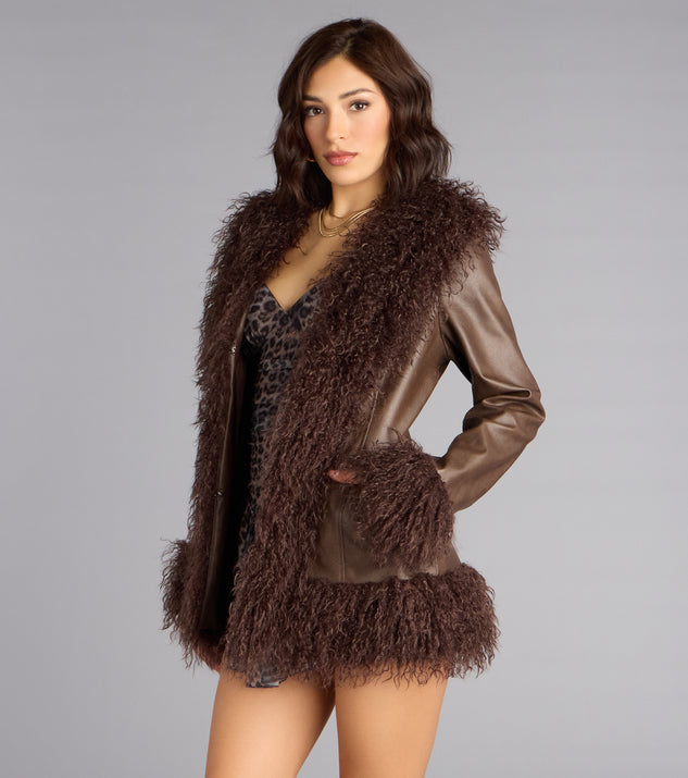 Windsor It Girl Faux Fur Trim Faux Leather Coat