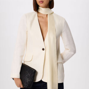 Ivory Collarless Linen Blazer