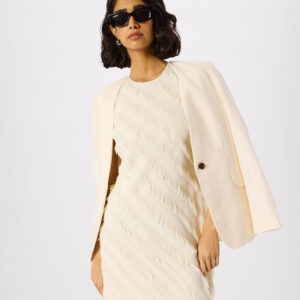 Ivory Diagonal Fringe Textured Dress