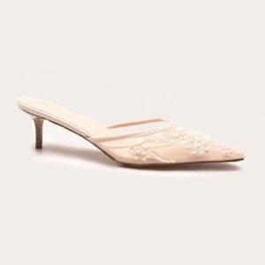 PrettyLittleThing Ivory Mesh Sequin Snip Toe Kitten Heel Mule
