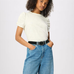 Ivory Round Neck Gathered Sleeve Tee