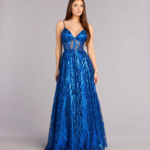 Ivy Glitter Sequin Lace-Up Ball Gown