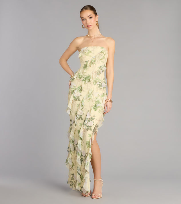 Windsor Jacie Floral Ruffle Column Formal Dress