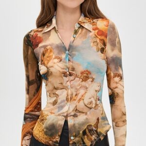 alice + olivia Jade Mesh Button Down