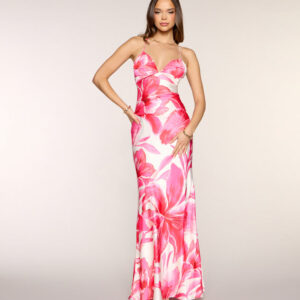 Windsor Jailei Floral Satin Lace-Up Formal Dress Jailei Floral Satin Lace-Up Formal Dress