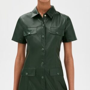 alice + olivia Jamie Vegan Leather Collared Mini Dress