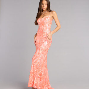 Windsor Janie Sequin Lace-Up Formal Dress Janie Sequin Lace-Up Formal Dress