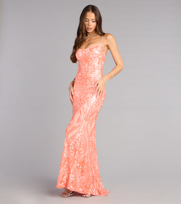 Windsor Janie Sequin Lace-Up Formal Dress