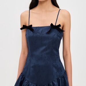 Another Girl Jaquard Mini Dress with Velvet Bows