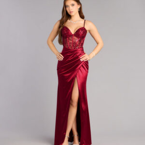 Windsor Jaylene Satin Corset Slit Formal Dress Jaylene Satin Corset Slit Formal Dress