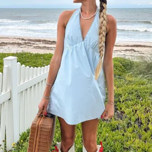 BB Exclusive Jemima Blue Halter Neck Mini Dress Jemima Blue Halter Neck Mini Dress