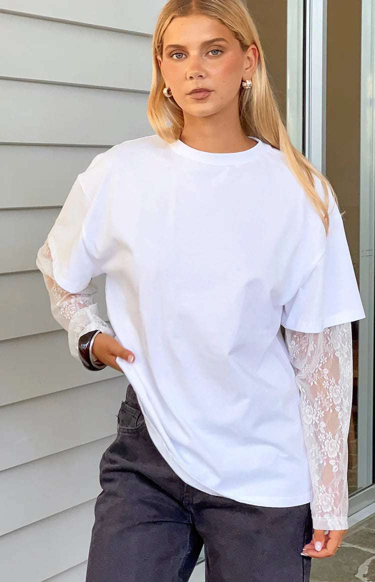 BB Exclusive Jessica White Lace Long Sleeve Tee