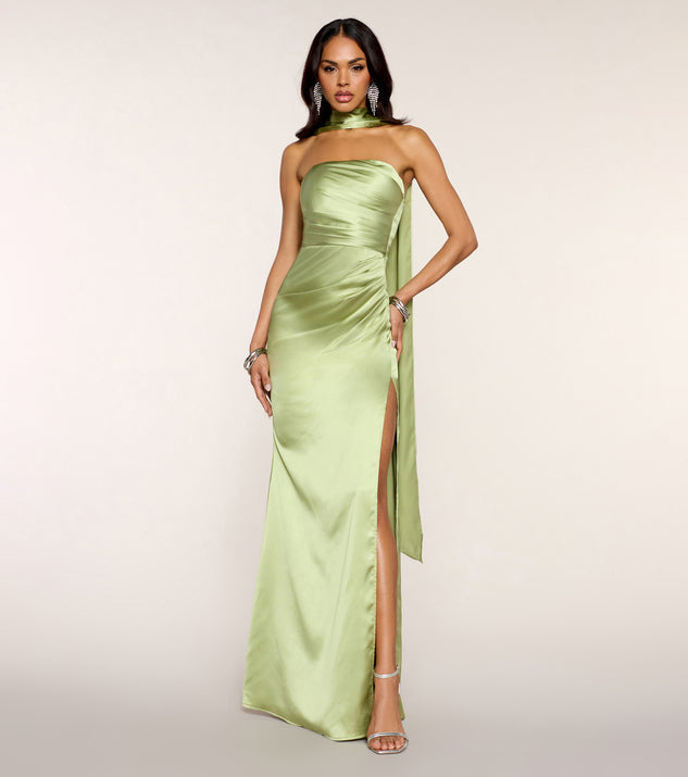 Windsor Jordan Satin Formal Dress With Scarf