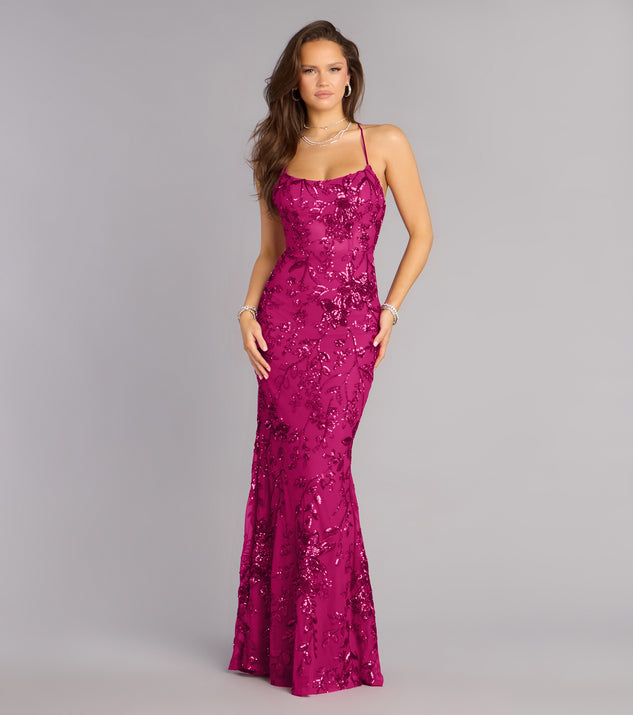 Windsor Kaelie Floral Sequin Open Back Mermaid Dress
