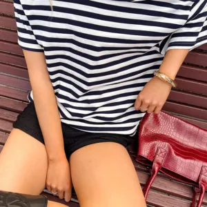 BB Exclusive Kaiser Navy Stripe Off Shoulder Oversized Top Kaiser Navy Stripe Off Shoulder Oversized Top