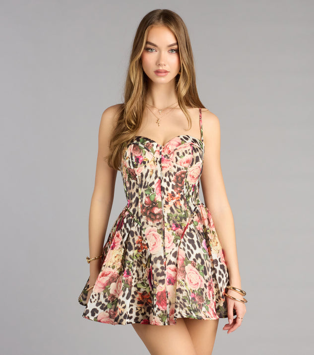 Windsor Karla Leopard Floral A-Line Mini Dress