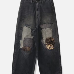 Katsuragi Port Straight-Leg Patchwork Distressed Cotton-Twill Trousers