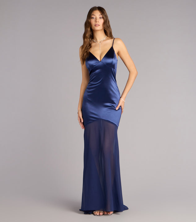 Windsor Kayla Satin Open Back Chiffon Formal Dress