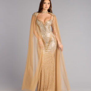 Windsor Kayte Rhinestone Mermaid Dress With Cape Kayte Rhinestone Mermaid Dress With Cape
